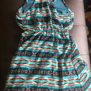 Aztec turquoise orange geometric printed dress